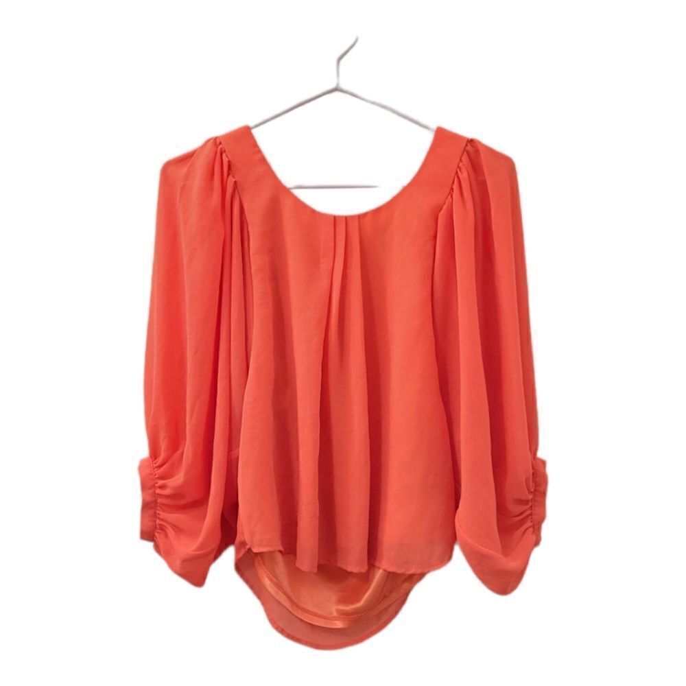 Simons Twik coral puff sleeve blouse -Small